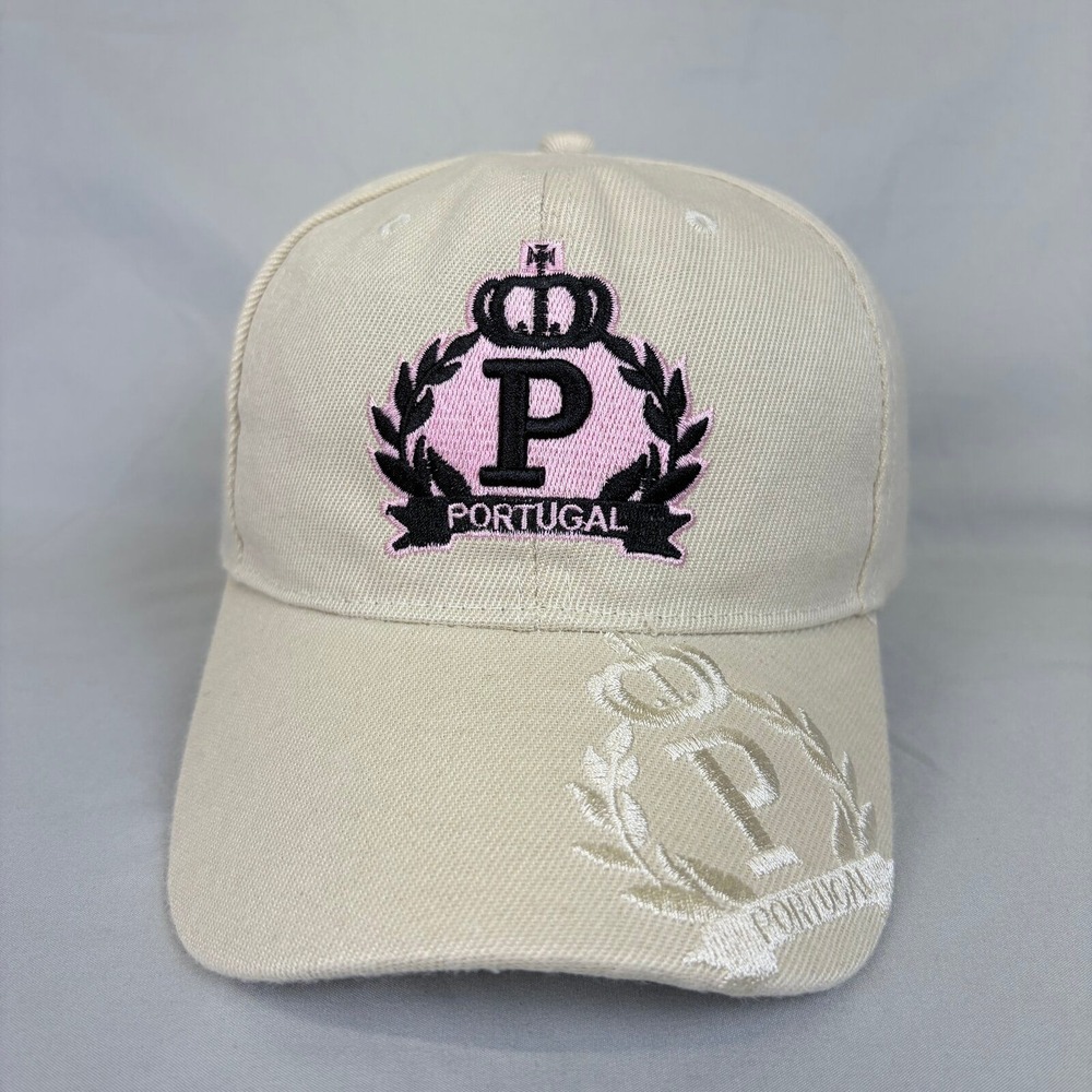 Portugal Baseball Cap Souvenir Unisex 58cm Beige Pink Embroidered Crest Hat